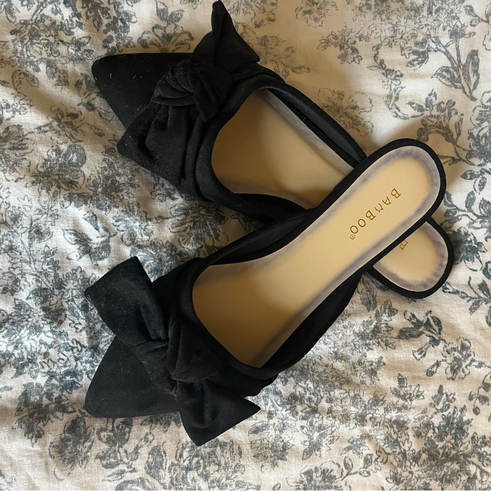 BAMBOO Black Mules with Bow Detail
